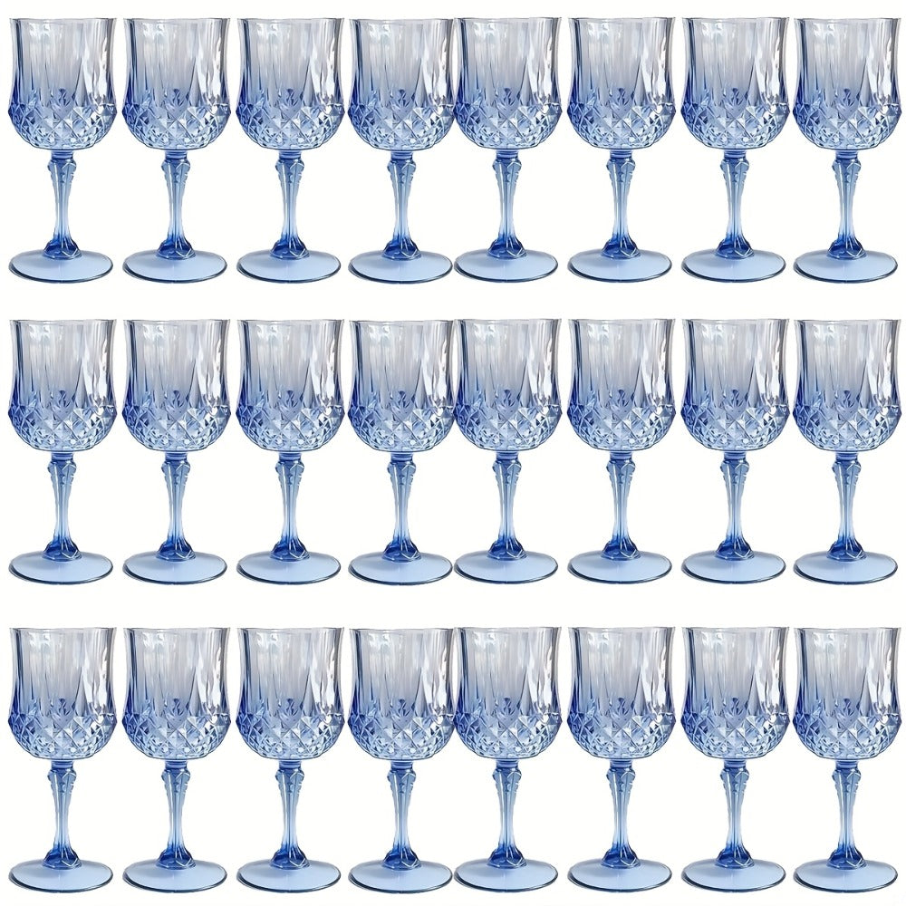 Twenty-Four-Pack Vintage-Style Plastic Stemmed Cups in Five Transparent Color Options for Party Tables
