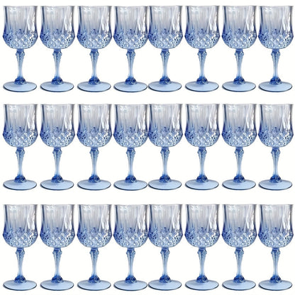 Twenty-Four-Pack Vintage-Style Plastic Stemmed Cups in Five Transparent Color Options for Party Tables