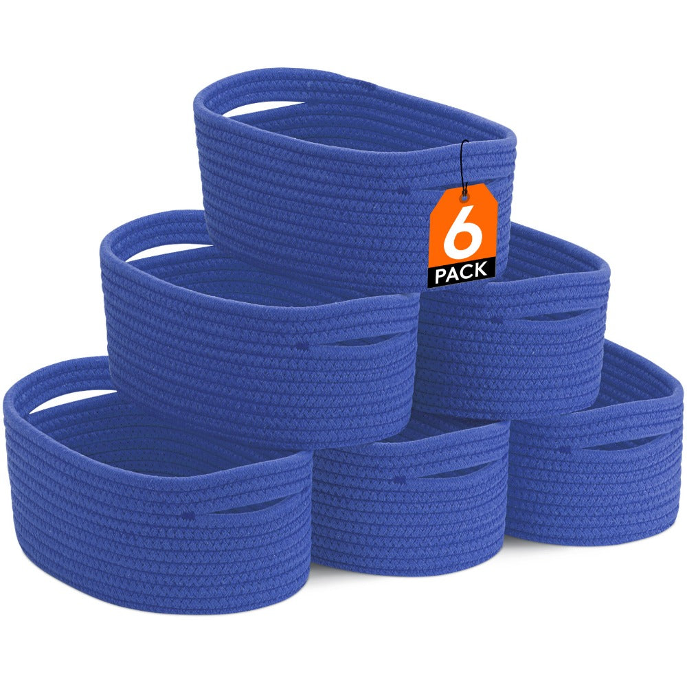 Basket Storage Organizer 6-Pack Cotton Rope Cube Bins 11 x 7 x 5 Inch in Five Color Options