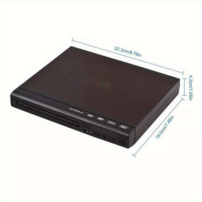 Compact Black DVD Player with RCA Output, USB Port, Remote Control and Approx. 8.78 x 7.09-Inch Body
