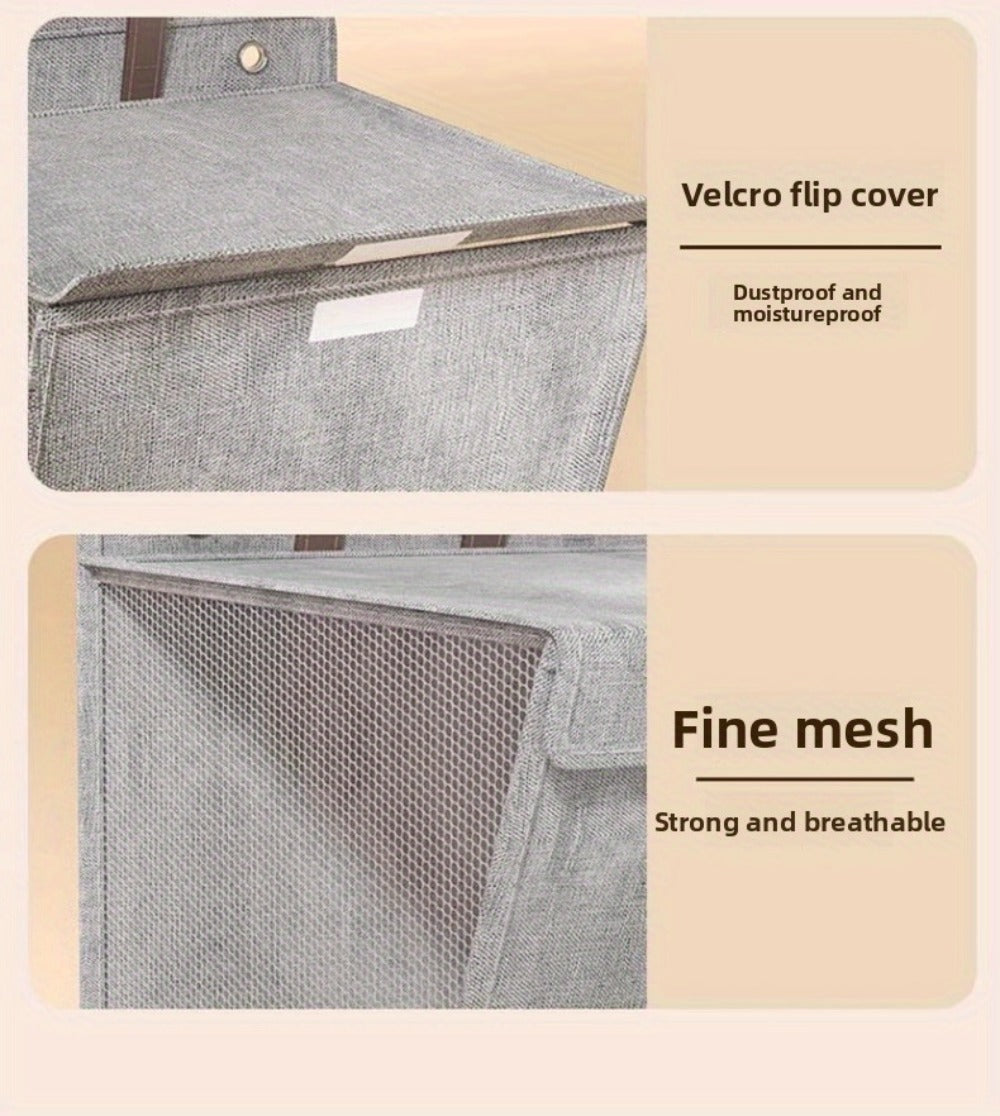 Large Gray Wall-Mounted Foldable Laundry Hamper with Lid for Bedrooms, Bathrooms and Living Rooms