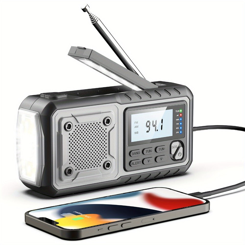 5000mAh Digital AM/FM/NOAA Emergency Radio with Solar Panel, Hand Crank, Reading Light and Three Colors