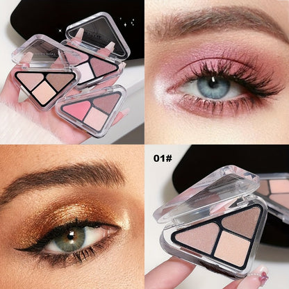 Eyeshadow Palette 3-Shade Triangular Compact with Pink and Brown Color Theme, Clear Lid and Matte-Shimmer Finish Mix