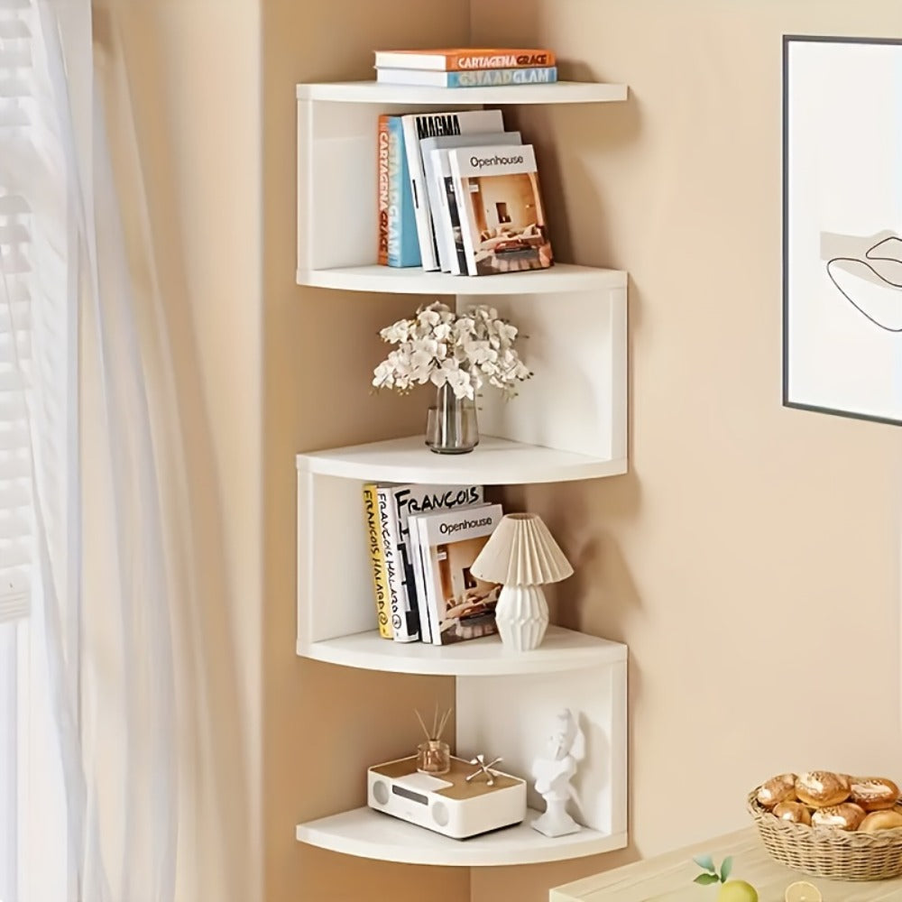 5-Tier Wall-Mounted Corner Shelf – Space-Saving Floating Storage Organizer in White Acrylic for Bathroom, Living Room, Bedroom, Kitchen & Office, Decorative Corner Rack & Versatile Room Organizer