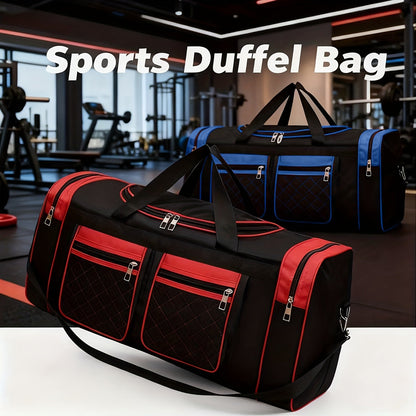 Gym Duffel Bag Large Capacity Travel Bag for Men Women Heavy Duty Polyester Multi Pocket Adjustable Shoulder Strap Zipper Closure for Fitness Workout Weekend Trips Business Travel Outdoor Black Blue Red