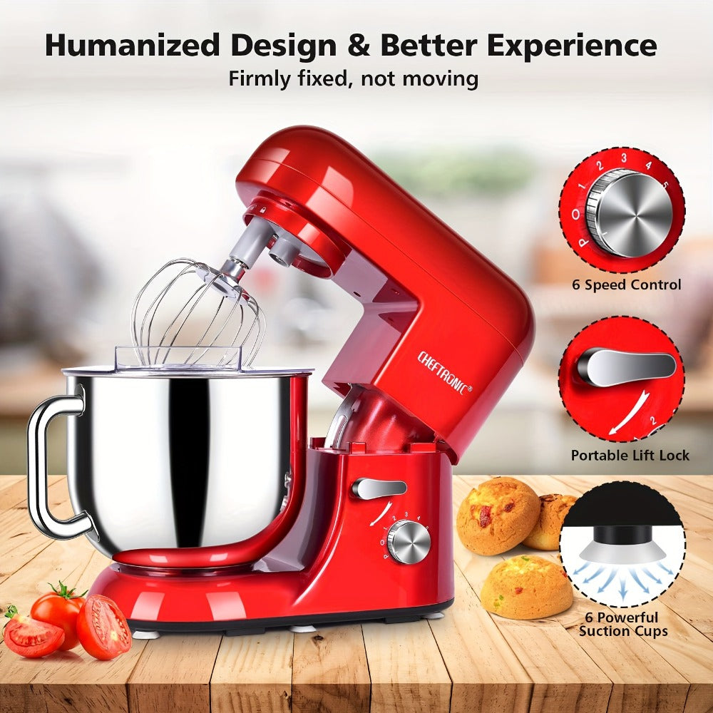 Electric Stand Mixer 7QT 650W – CHEFTRONIC Tilt-Head Dough Mixer with 6 Speeds, Dough Hook, Whisk & Beaters, Splash Guard for Bread, Cake, Pizza, Cookie & More