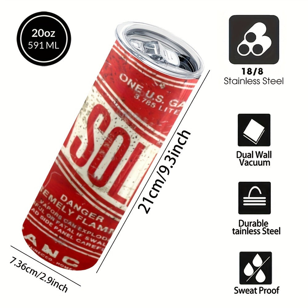 Insulated Tumbler 20oz Vintage Gasoline-Can Graphic Stainless Steel Travel Mug with Lid and Straw