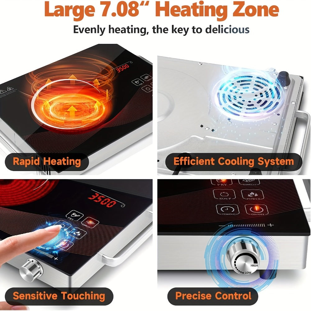 Portable Electric Induction Cooktop 2200W Ceramic Infrared Hot Plate with Adjustable Temperature & Dual Touch Rotation Control – Single Burner Electric Stove for Home Dorm Cooking