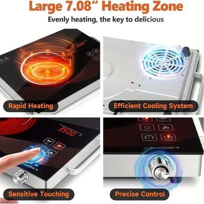 Portable Electric Induction Cooktop 2200W Ceramic Infrared Hot Plate with Adjustable Temperature & Dual Touch Rotation Control – Single Burner Electric Stove for Home Dorm Cooking