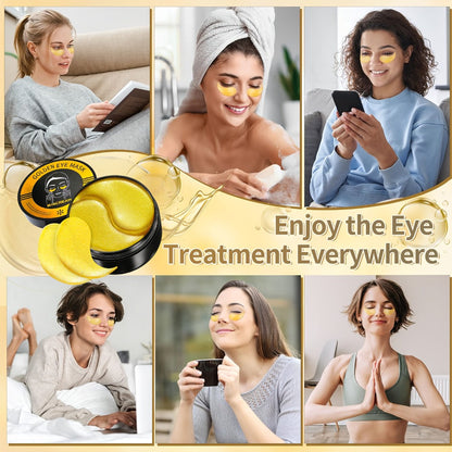 60-Piece Gold-Tone Under-Eye Patch Box with Individual Packs and Collagen and Hyaluronic Acid Wording