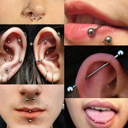 Piercing Kit Professional Stainless Steel Body Piercing Set with Needles Clamps & Tools — Complete DIY Home Piercing Supplies for Ear Nose Navel Lip Tongue Cartilage Septum