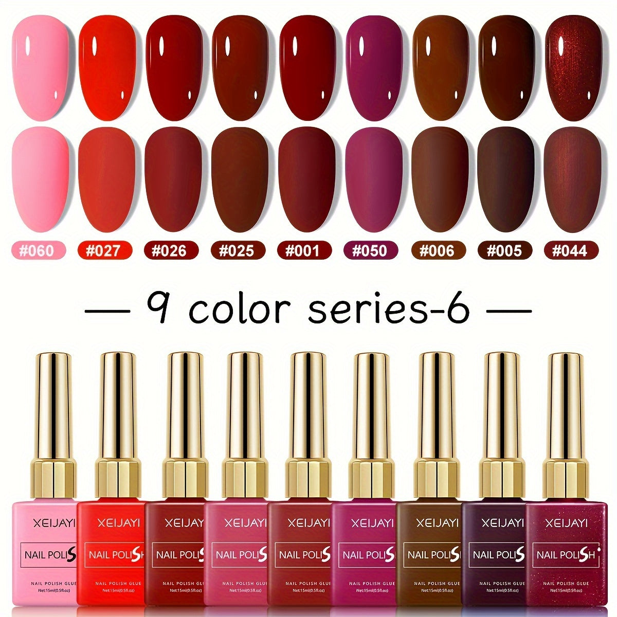 Gel Nail Polish XEIJAYI 9-Piece Fall-Winter Sets in 7 Numbered Palettes with LED Cure for Nail Art