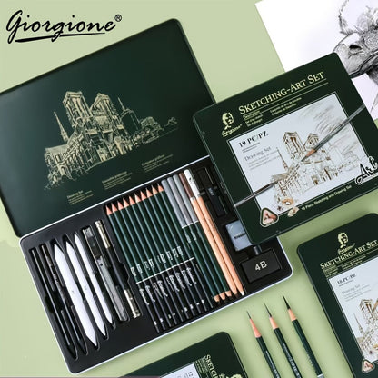 Sketching Pencil Set 27 Piece with Charcoal Pencils Charcoal Sticks Erasers Drawing Supplies for Artists Beginners Students Sketching Quick Sketching Art Kit Gift