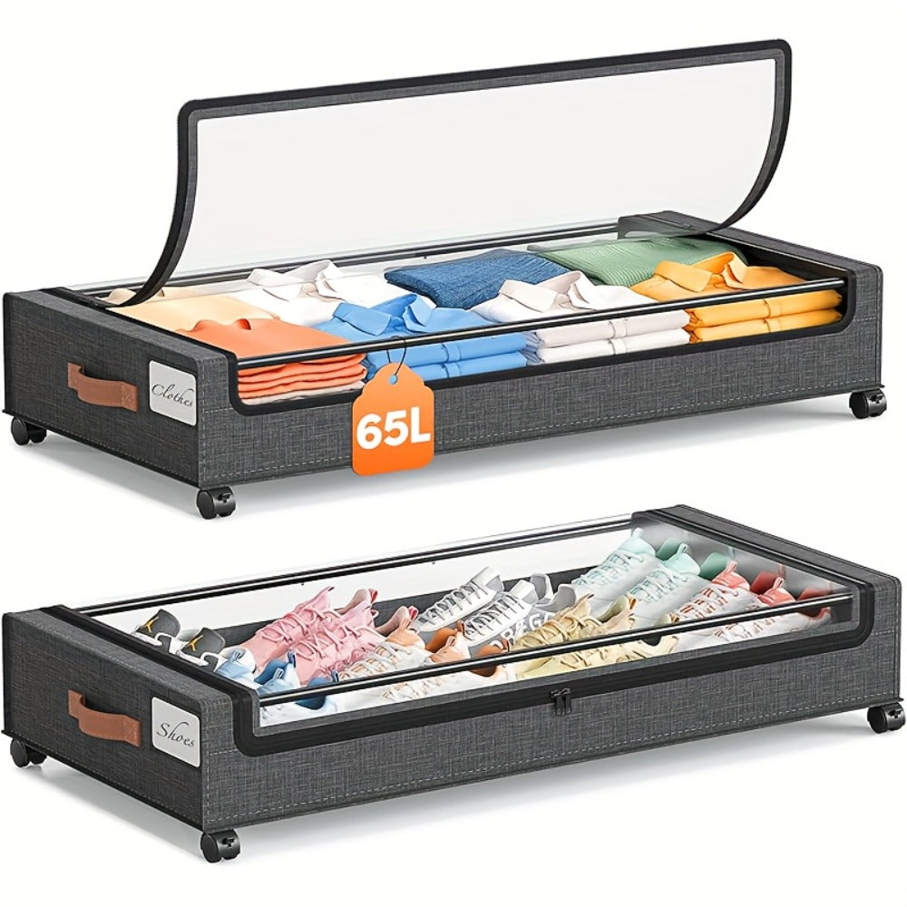 Under Bed Storage Box with Wheels 2 Pack – Sliding Drawer Organizer for Clothes, Shoes, Blankets, Books & Bedding