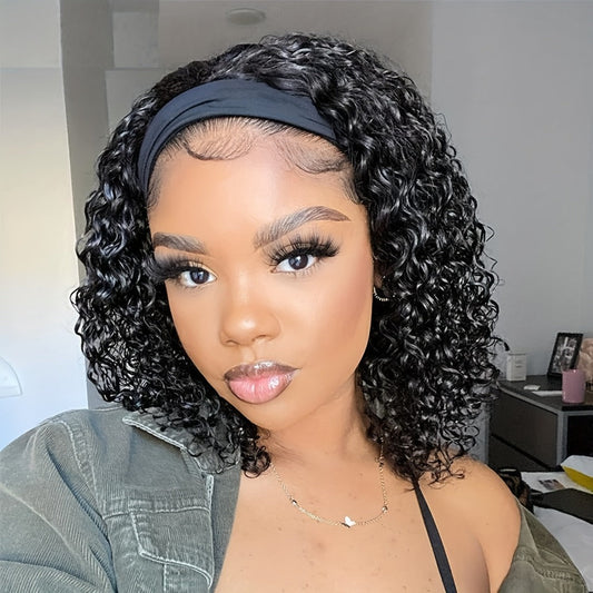 Headband Wig Human Hair Short Curly Pixie 14 Inch No Glue No Lace Glueless Wear and Go Natural Black Beginner Friendly for Women Daily Wear Travel Work Easy Install