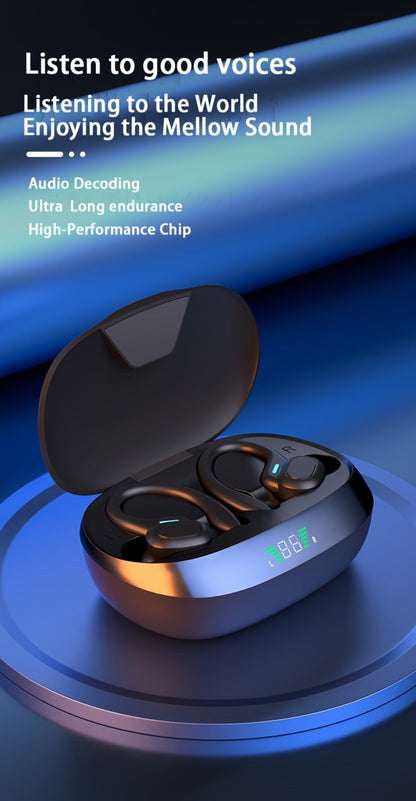 Wireless Earbuds Bluetooth 5.4 Open-Ear Sport Hooks with 24-Hour Playtime and LED Case for Running