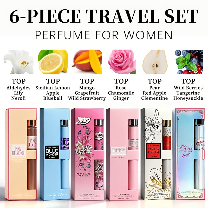 Women's Perfume Gift Set with Six Eau de Parfum Travel Sprays, 1.18 oz Each in Two Assortments