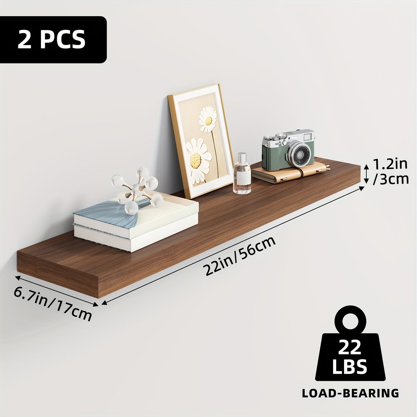Floating Wall Shelf Set with Concealed-Style Brackets, Multiple Finishes and 4- or 6-Piece Options