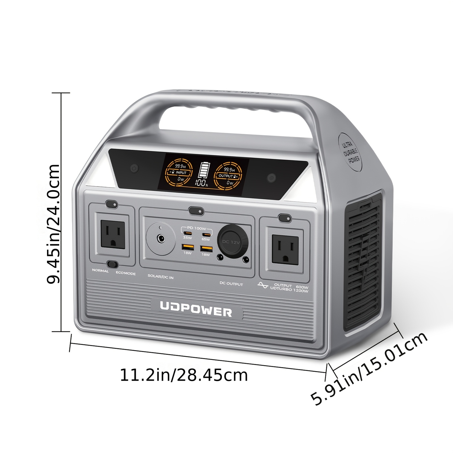 Portable Power Station 595Wh 600W with LiFePO4 Cell Pack, Nine Outputs, USB-C PD and 1200W Surge