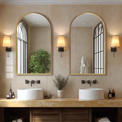 Arched Bathroom Mirror Metal Frame Wall Mounted Vanity Mirror Golden Black