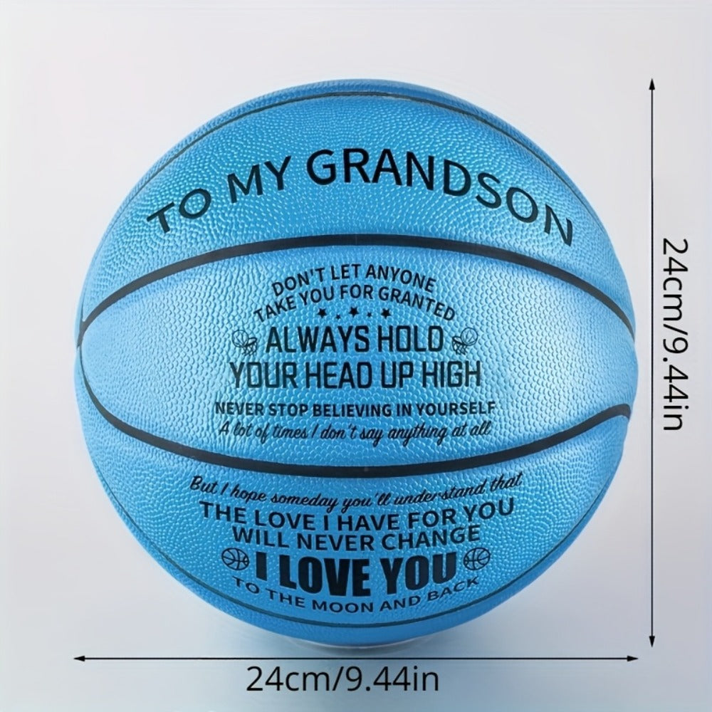 Message Basketball Gift for Son or Grandson with Eight Printed Design Options and Inflation Pump