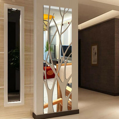 Silver Acrylic Mirror Tree Wall Decal with Branch and Leaf Pieces for a 39.4 x 11.02 in Layout
