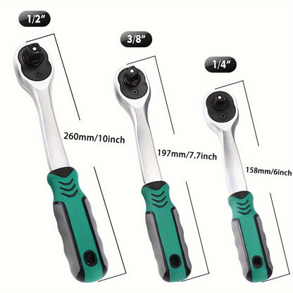 Three-Piece Ratchet Handle Set with 1/4, 3/8 and 1/2-Inch Drives, 72- or 24-Tooth Options Pictured