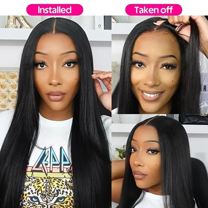 Straight Black Human Hair Wig with 5x5 HD Lace Closure and Nine Length Options from 16 to 34 Inches