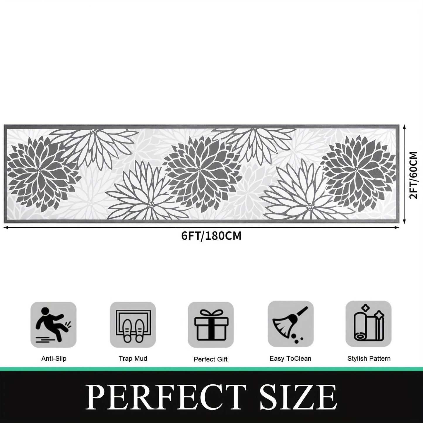 Floral Medallion Hallway Runner in Brown or Grey with 2 × 6, 2 × 8 and 2 × 10 ft Options for Home Decor