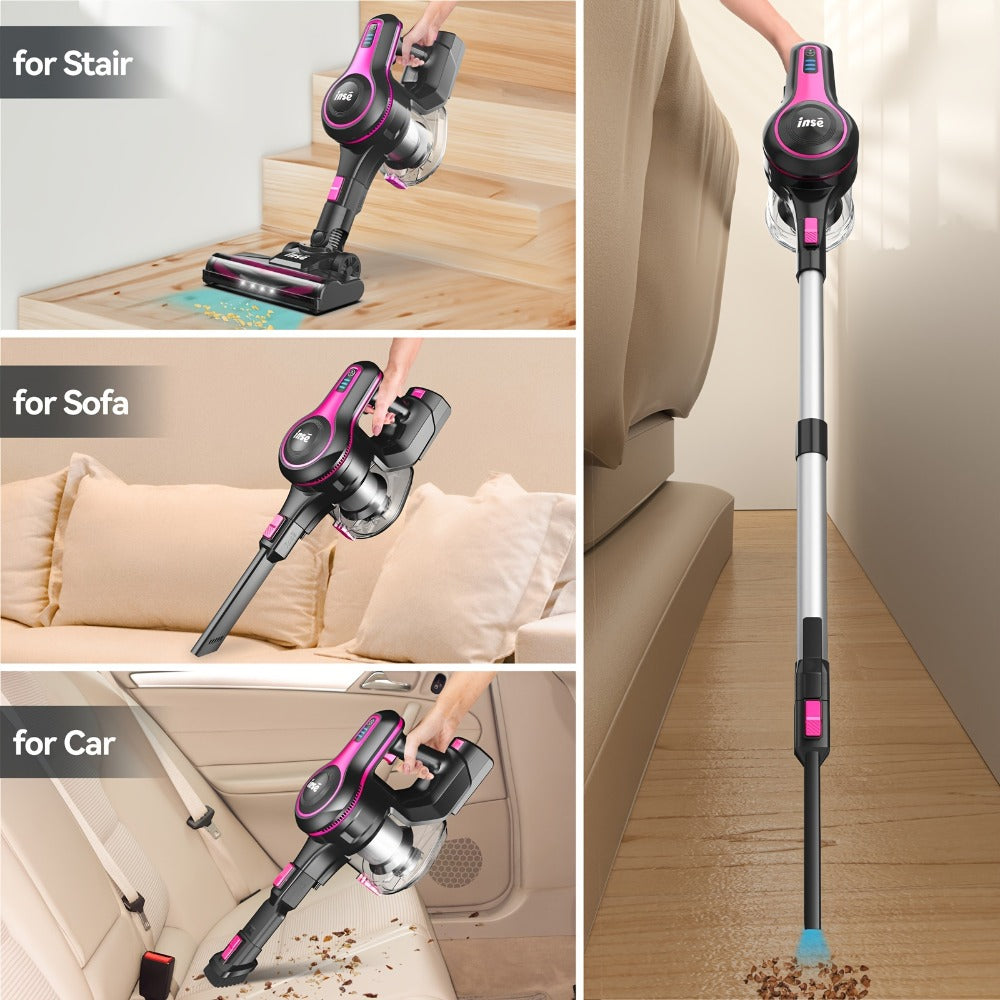 Stick and Handheld Vacuum Cleaner with LED Floor Head, Six Cordless Colors or Black Wired Model