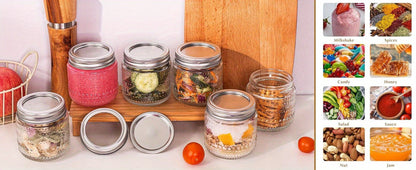 Mason Jars 8oz with Lids 12 Pack, Clear Glass Canning Jars with Silver Metal Lids, Food-Grade for Storing
