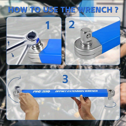 Two-in-One Offset Ratchet Wrench with Three Square-Head Adapters in Four Handle Color Options