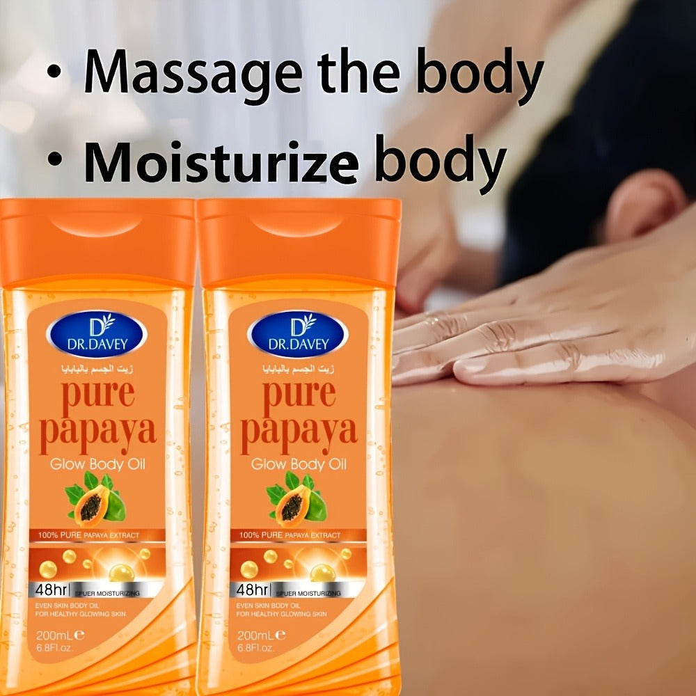 Papaya Glow Body Oil, Two-Piece Set of 200ml Flip-Top Bottles with Coordinated Orange Labels