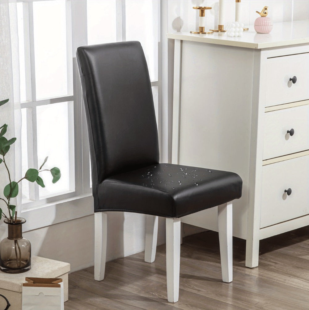 Chair Cover Set of 4 or 6 Stretch PU Leather Dining Slipcovers in Nine Available Color Choices