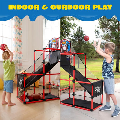 Kids Adjustable Basketball Hoop Set Arcade-Style Stand 4 Balls Air Pump with the Listed Color, Size or Set Options for Everyday Use