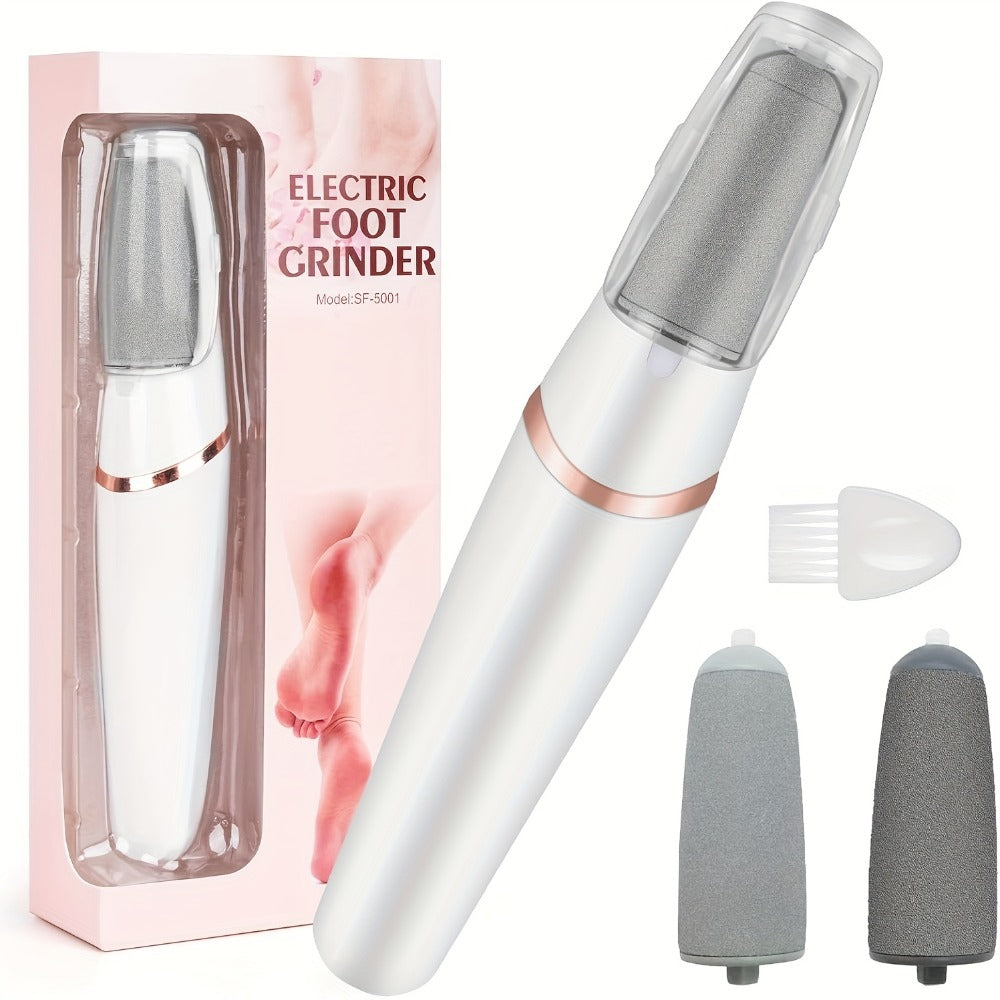 Electric Foot File Callus Remover IPX4 Waterproof 2 Interchangeable Grinding Heads 2 Speed Settings Auto Light Portable Pedicure Tool Dead Skin Removal for Women Pink White