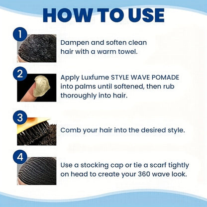 Wave Pomade Strong Hold & Edge Control 3.18oz 2-Pack - Luxfume Non-Greasy Hair Styling Cream with Natural Botanical Extracts, 360 Waves, Easy Wash Out, All Hair Types
