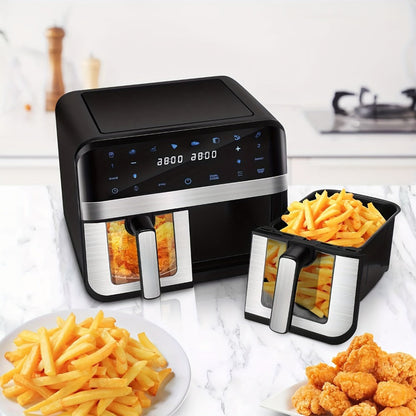 9.5Qt Dual-Basket Air Fryer with Two 4.75Qt Cooking Zones, Touch Controls and Eight Preset Icons