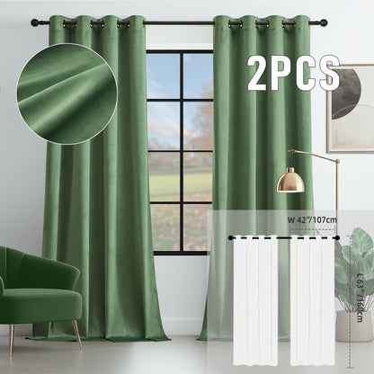 Velvet Room Darkening Curtains 2 Panels | Grommet Top Thermal Insulated Soundproof Blackout Curtains for Living Room Bedroom, Soft Solid Color Vintage Window Drapes