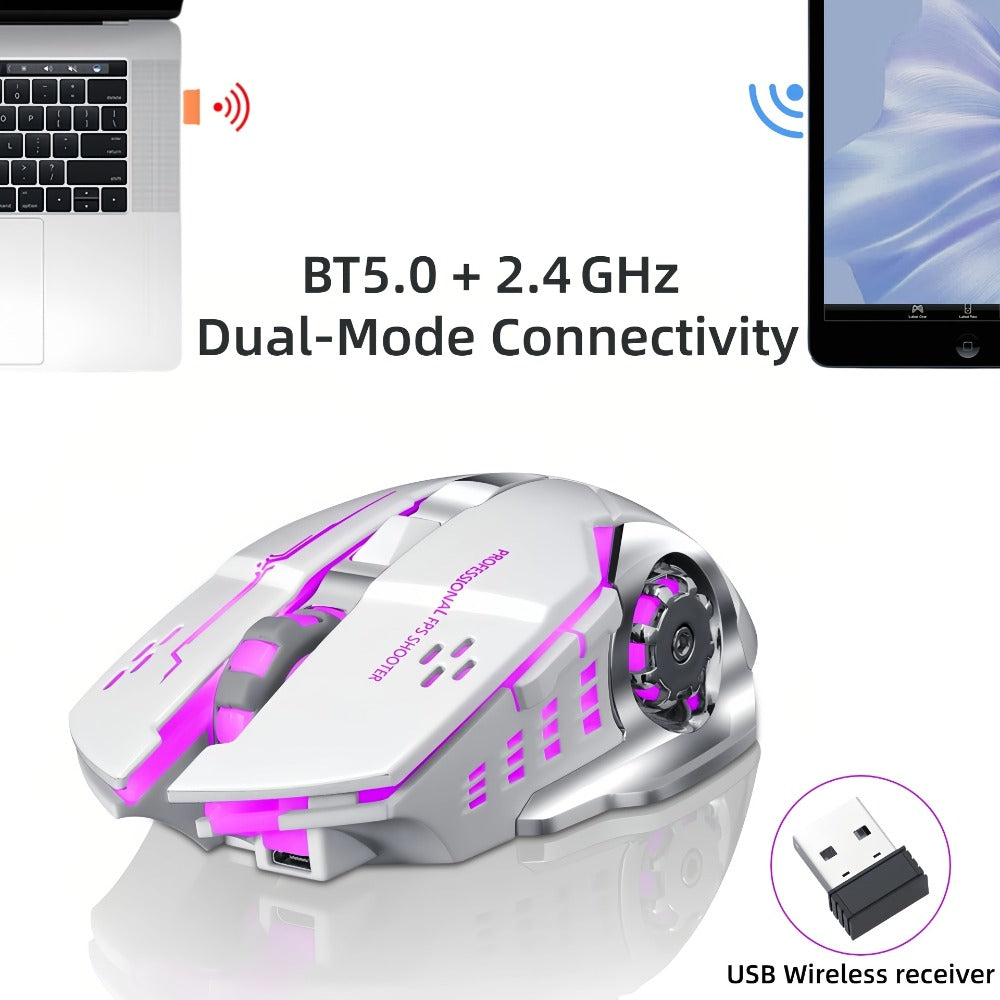 Wireless Gaming Mouse RGB Rechargeable T-WOLF 2.4GHz Ergonomic Large Mouse for PC Laptop Tablet Mac Chromebook Adjustable DPI Quiet Click Work Gaming Study Back to School Gift