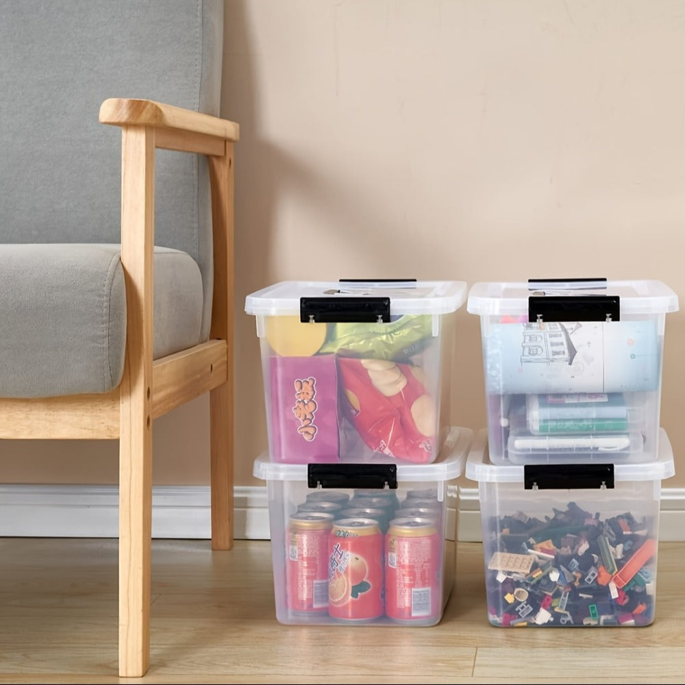 Six-Pack Clear 5.5-Liter Storage Bins with Lids, Latch Handles and Stackable Rectangular Design