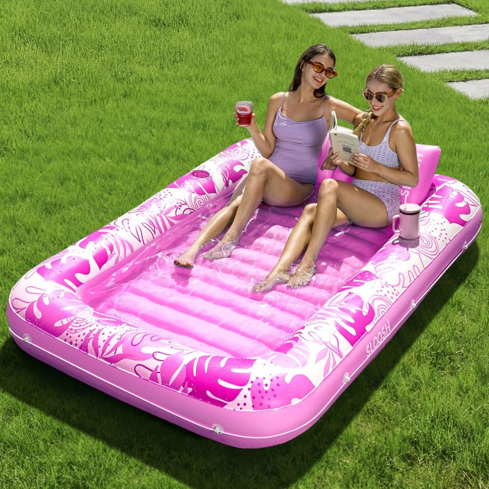 Hot Pink Inflatable Pool Float Tanning Bed with Open Center, Ribbed Base and Large or X-Large Sizes
