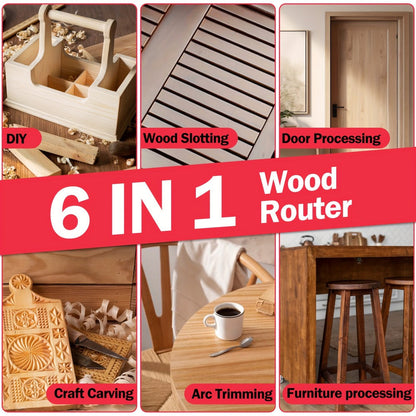 Compact 800W Wood Router Kit in Red or Blue with 15-Piece 1/4-Inch Bit Set and Guide Accessories