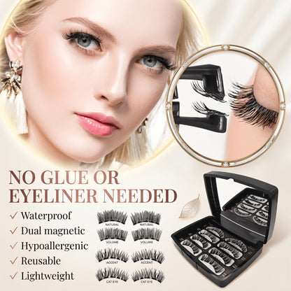 Reusable Magnetic False Lashes 8Pcs No Glue Double Strip Set with Applicator & Tweezers – Natural Everyday Makeup Look for Women, Daily Wear, Parties, Travel & Mom Gift