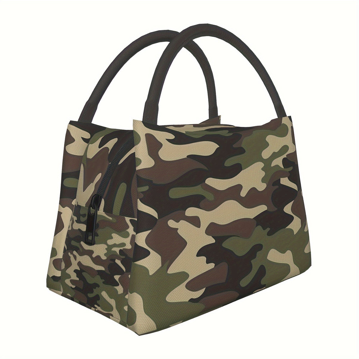 Camouflage Lunch Bag Tote, 11 x 6.5 x 7 Inches with Top Zipper, Dual Carry Handles and Tapered Profile