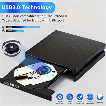 7-in-1 External DVD Drive USB 3.0 with 4 USB Ports & Dual TF/SD Card Reader - High-Speed CD/DVD Burner for Laptop Mac PC, Compatible with Windows 11/10/8/7, Linux, Plug and Play, Office Travel