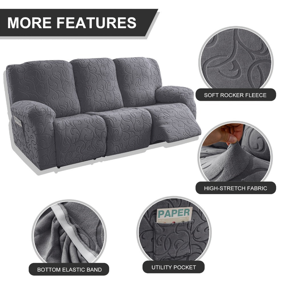 Chenille Recliner Sofa Cover 3 Seater High Stretch Thickened Hooked Fabric - Machine Washable Wear Resistant Couch Slipcover | Sand Color Light Grey Chocolate | Living Room Bedroom Furniture Protector