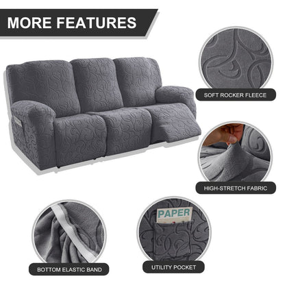 Chenille Recliner Sofa Cover 3 Seater High Stretch Thickened Hooked Fabric - Machine Washable Wear Resistant Couch Slipcover | Sand Color Light Grey Chocolate | Living Room Bedroom Furniture Protector