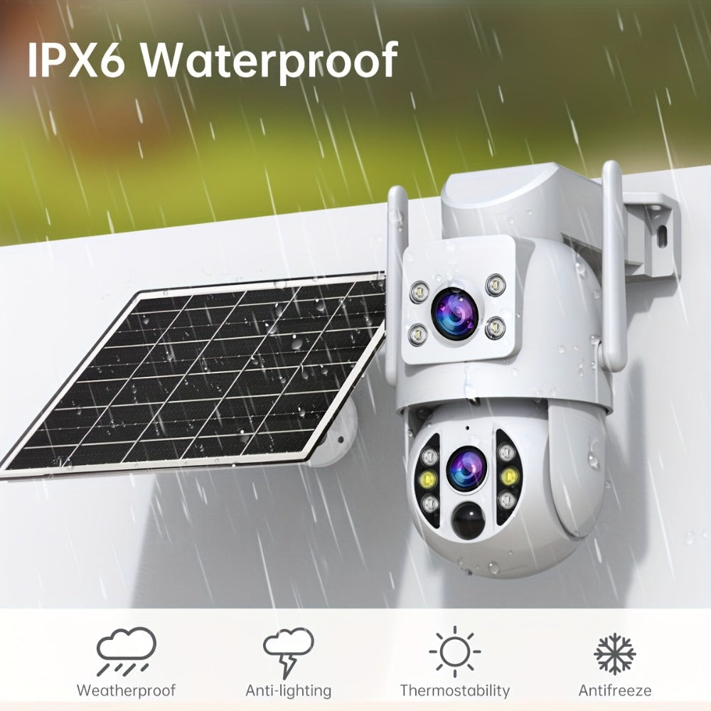 Solar PTZ Security Camera Dual Lens 1296P – 360° Outdoor WiFi Surveillance with Built-In Display, Color Night Vision, Two-Way Audio, Motion Detection & Rechargeable Battery by JOOAN