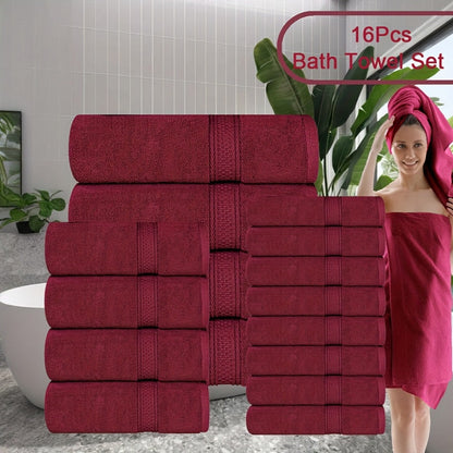 Towel Set 8 or 16 Piece Thickened Bath, Hand and Washcloth Collection in Multiple Solid Colors